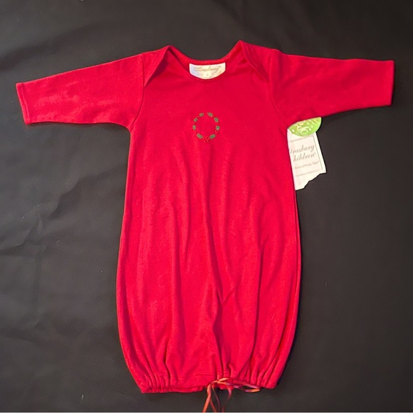 NWT STRASBURG Pima Daygown Newborn 0-3 mos Christmas Wreath Holiday Day Gown - Picture 1 of 5